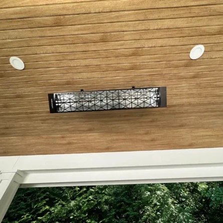 Outdoor space featuring a wooden ceiling and a modern ceiling light fixture in Roslyn. Wooden ceiling with ceiling light fixture in outdoor space.