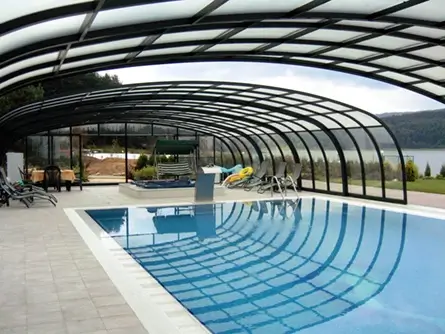 large pool enclosure opened