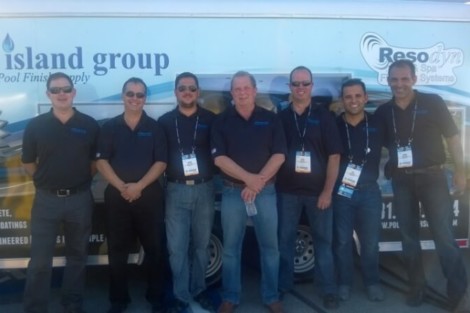 The All Island Group team ready for inground pool installation and outdoor furnishings projects in Long Island. Team photo of All Island Group pool installation professionals in front of company vehicle.